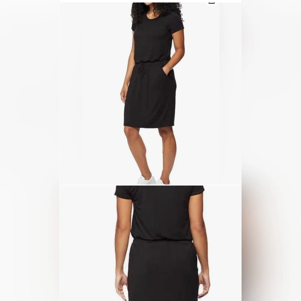 32 Degrees Cool Black Soft Lux Casual T-Shirt Dress Pockets Summer Comfy Small - Picture 2 of 7